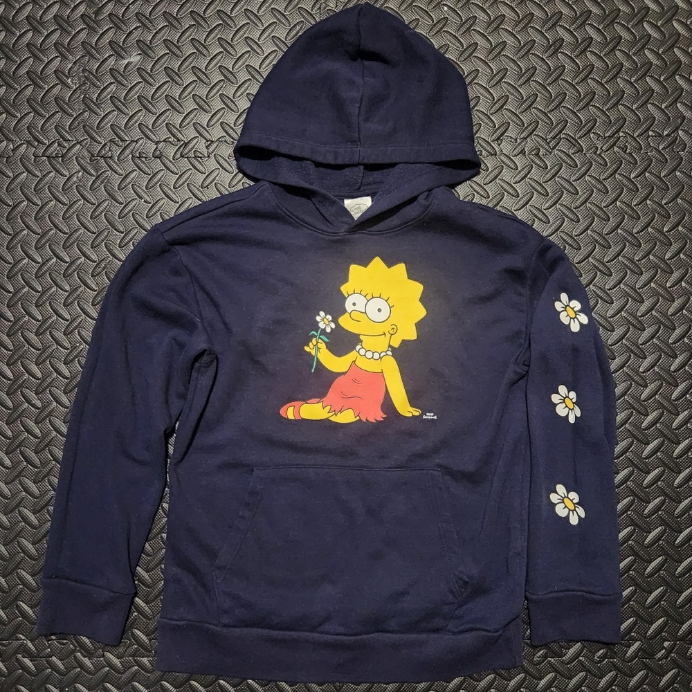 The Simpsons Lisa Navy Hoodie Girls XL (14-16YRS) Daisy Flowers